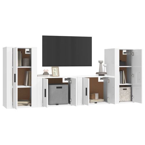 Ensemble de meubles TV 4 pcs Blanc brillant Bois d'ingénierie - Photo n°3; ?>