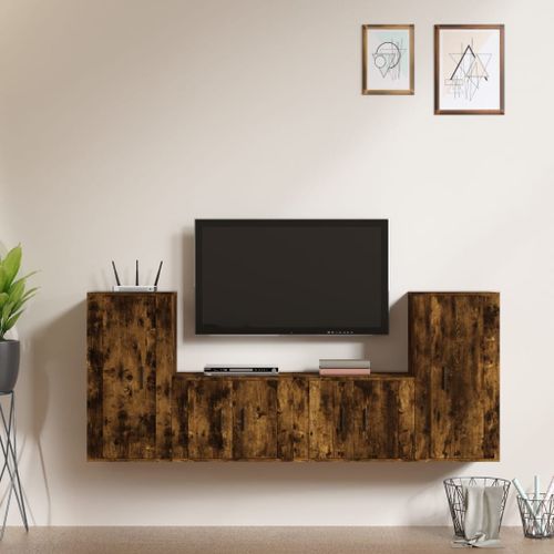 Ensemble de meubles TV 4 pcs Chêne fumé Bois d'ingénierie - Photo n°2; ?>