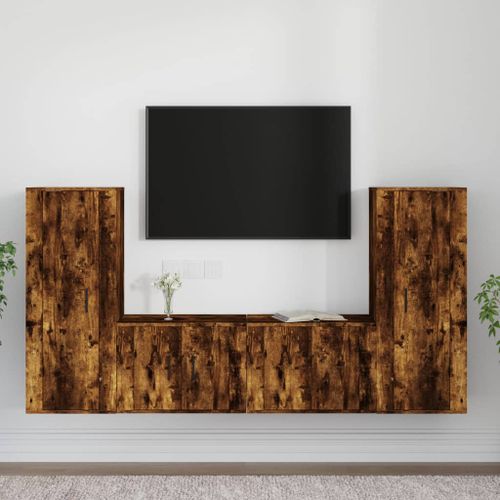 Ensemble de meubles TV 4 pcs Chêne fumé Bois d'ingénierie - Photo n°2; ?>