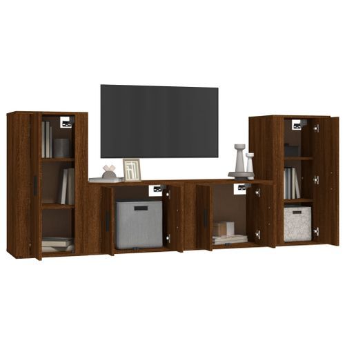 Ensemble de meubles TV 4 pcs Chêne marron Bois d'ingénierie - Photo n°3; ?>