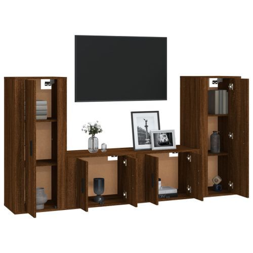 Ensemble de meubles TV 4 pcs Chêne marron Bois d'ingénierie - Photo n°3; ?>