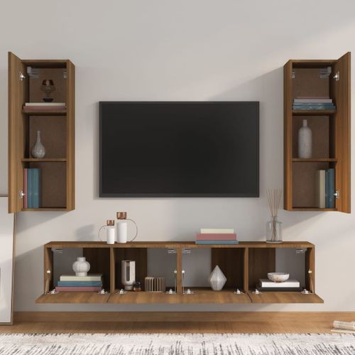 Ensemble de meubles TV 4 pcs Chêne marron Bois d'ingénierie - Photo n°3; ?>