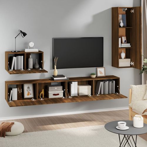 Ensemble de meubles TV 4 pcs Chêne marron Bois d'ingénierie - Photo n°3; ?>