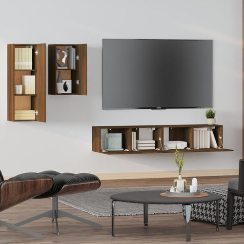 Ensemble de meubles TV 4 pcs Chêne marron Bois d'ingénierie - Photo n°3; ?>