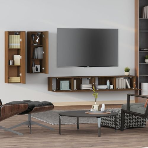 Ensemble de meubles TV 4 pcs Chêne marron Bois d'ingénierie - Photo n°3; ?>