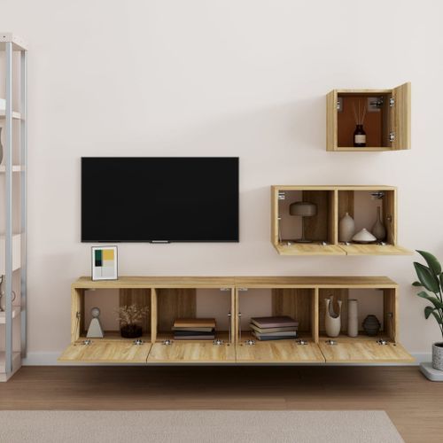 Ensemble de meubles TV 4 pcs Chêne sonoma Bois d'ingénierie - Photo n°3; ?>