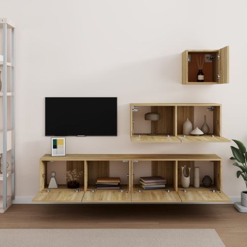 Ensemble de meubles TV 4 pcs Chêne sonoma Bois d'ingénierie - Photo n°3; ?>