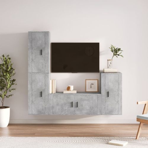 Ensemble de meubles TV 4 pcs Gris béton Bois d'ingénierie - Photo n°2; ?>