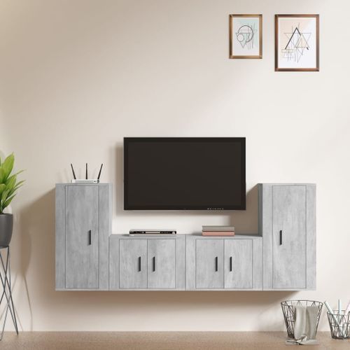 Ensemble de meubles TV 4 pcs Gris béton Bois d'ingénierie - Photo n°2; ?>