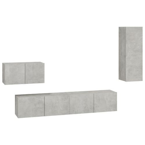 Ensemble de meubles TV 4 pcs Gris béton Bois d'ingénierie - Photo n°2; ?>