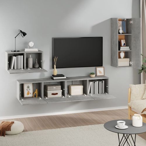 Ensemble de meubles TV 4 pcs Gris béton Bois d'ingénierie - Photo n°3; ?>