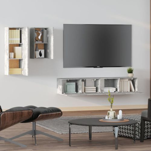 Ensemble de meubles TV 4 pcs Gris béton Bois d'ingénierie - Photo n°3; ?>