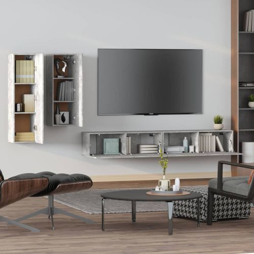 Ensemble de meubles TV 4 pcs Gris béton Bois d'ingénierie - Photo n°3; ?>