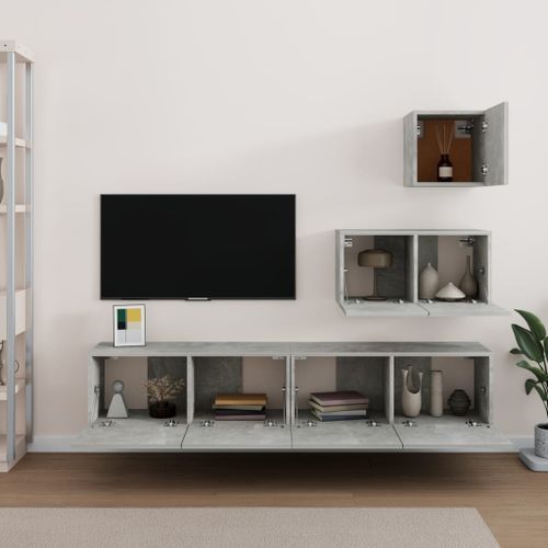 Ensemble de meubles TV 4 pcs Gris béton Bois d'ingénierie - Photo n°3; ?>