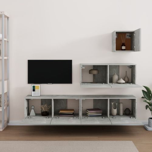 Ensemble de meubles TV 4 pcs Gris béton Bois d'ingénierie - Photo n°3; ?>