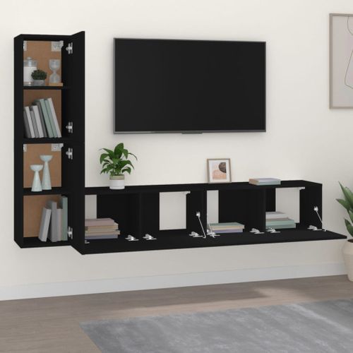 Ensemble de meubles TV 4 pcs Noir Bois d'ingénierie - Photo n°3; ?>