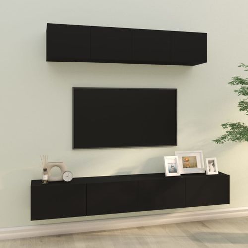 Ensemble de meubles TV 4 pcs Noir Bois d'ingénierie 2 - Photo n°2; ?>