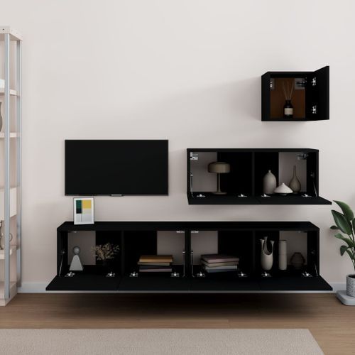 Ensemble de meubles TV 4 pcs Noir Bois d'ingénierie - Photo n°3; ?>