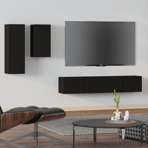 Ensemble de meubles TV 4 pcs Noir Bois d'ingénierie - Photo n°2; ?>