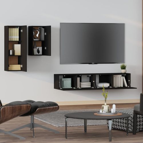 Ensemble de meubles TV 4 pcs Noir Bois d'ingénierie - Photo n°3; ?>