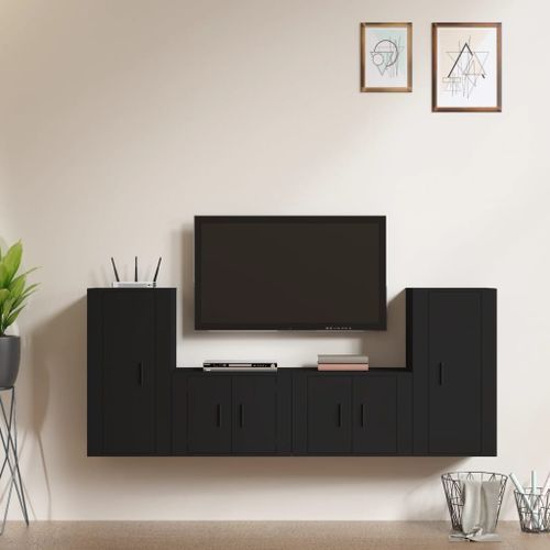 Ensemble de meubles TV 4 pcs Noir Bois d'ingénierie - Photo n°2; ?>