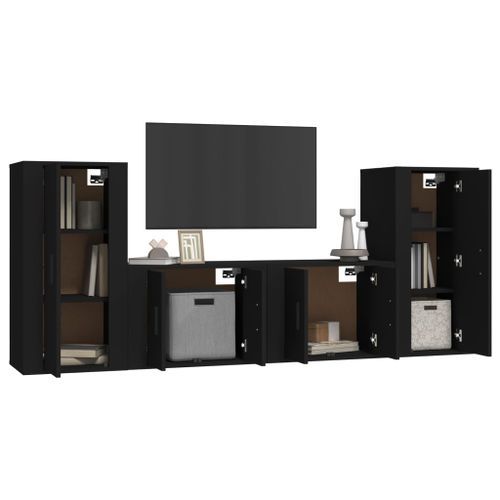 Ensemble de meubles TV 4 pcs Noir Bois d'ingénierie - Photo n°3; ?>