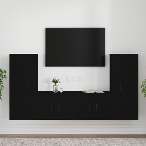 Ensemble de meubles TV 4 pcs Noir Bois d'ingénierie - Photo n°2; ?>