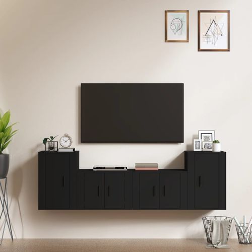 Ensemble de meubles TV 4 pcs Noir Bois d'ingénierie - Photo n°2; ?>