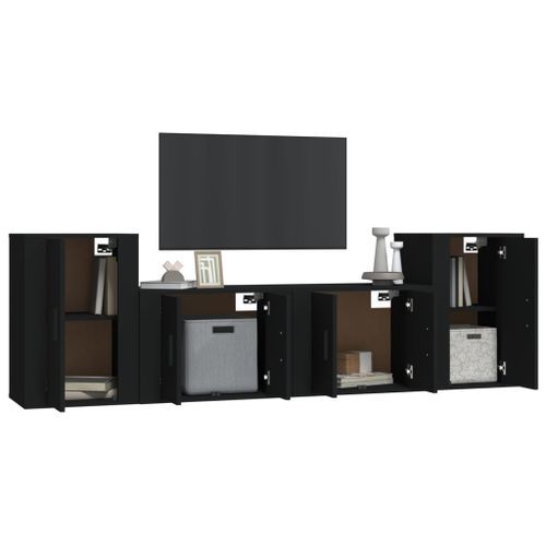 Ensemble de meubles TV 4 pcs Noir Bois d'ingénierie - Photo n°3; ?>