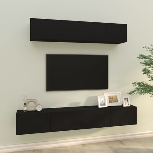 Ensemble de meubles TV 4 pcs Noir Bois d'ingénierie - Photo n°2; ?>