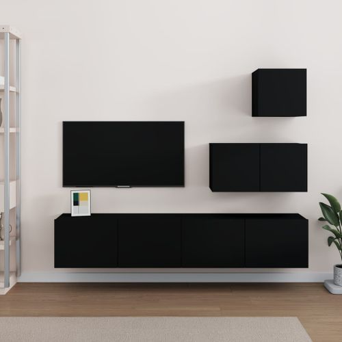 Ensemble de meubles TV 4 pcs Noir Bois d'ingénierie - Photo n°2; ?>