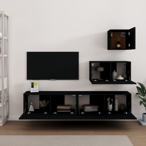 Ensemble de meubles TV 4 pcs Noir Bois d'ingénierie - Photo n°3; ?>