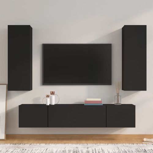 Ensemble de meubles TV 4 pcs Noir Bois d'ingénierie - Photo n°2; ?>