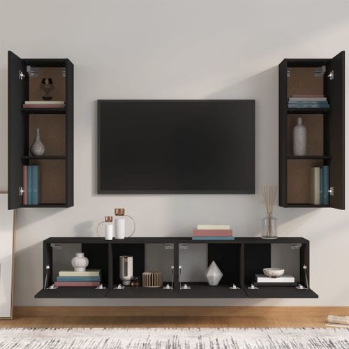 Ensemble de meubles TV 4 pcs Noir Bois d'ingénierie - Photo n°3; ?>