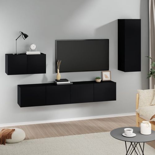 Ensemble de meubles TV 4 pcs Noir Bois d'ingénierie - Photo n°2; ?>