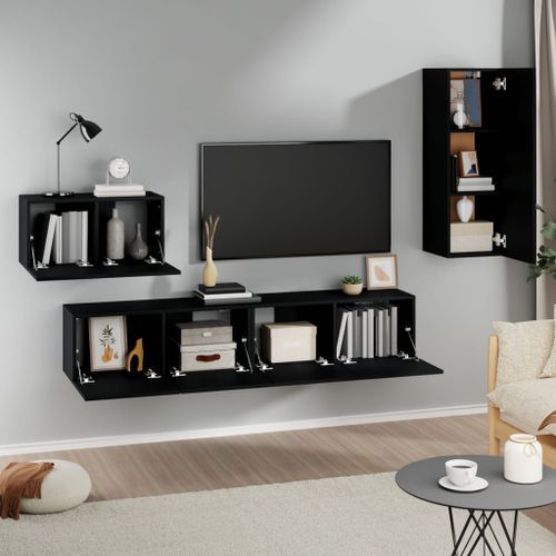 Ensemble de meubles TV 4 pcs Noir Bois d'ingénierie - Photo n°3; ?>