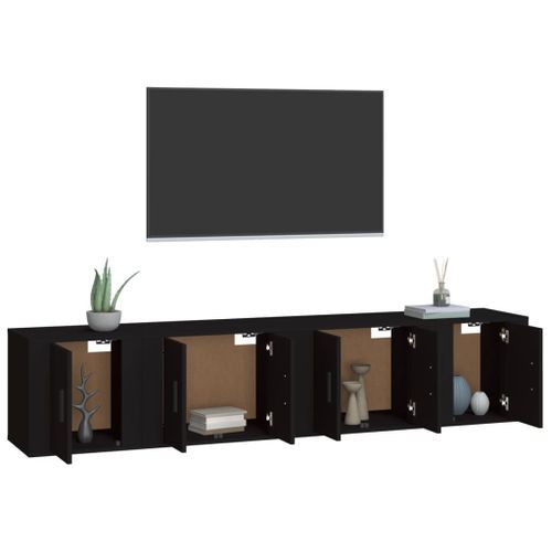 Ensemble de meubles TV 4 pcs Noir Bois d'ingénierie - Photo n°3; ?>