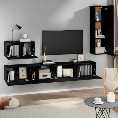 Ensemble de meubles TV 4 pcs Noir Bois d'ingénierie - Photo n°3; ?>