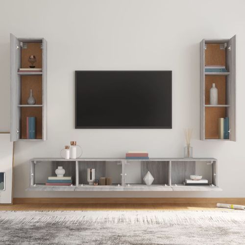 Ensemble de meubles TV 4 pcs Sonoma gris Bois d'ingénierie - Photo n°3; ?>