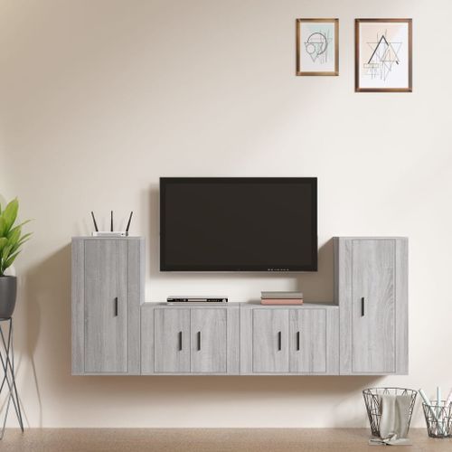 Ensemble de meubles TV 4 pcs Sonoma gris Bois d'ingénierie - Photo n°2; ?>