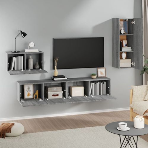 Ensemble de meubles TV 4 pcs Sonoma gris Bois d'ingénierie - Photo n°3; ?>