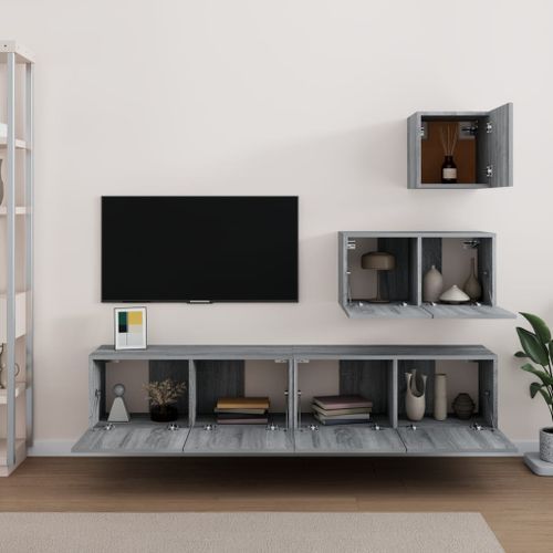 Ensemble de meubles TV 4 pcs Sonoma gris Bois d'ingénierie - Photo n°3; ?>