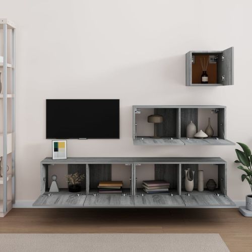 Ensemble de meubles TV 4 pcs Sonoma gris Bois d'ingénierie - Photo n°3; ?>