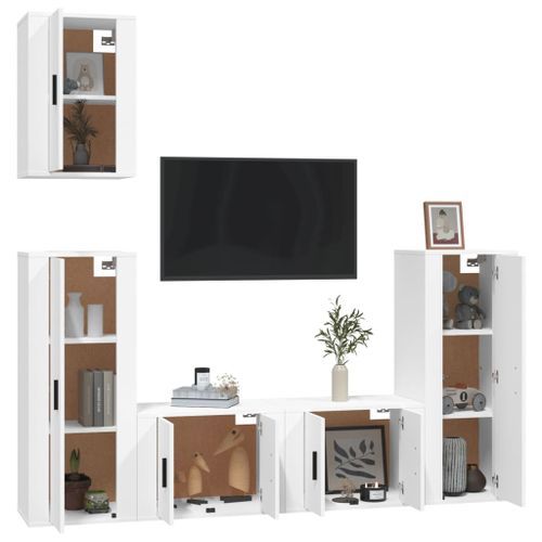 Ensemble de meubles TV 5 pcs Blanc Bois d'ingénierie - Photo n°3; ?>