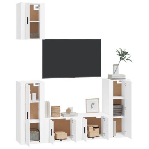 Ensemble de meubles TV 5 pcs Blanc Bois d'ingénierie - Photo n°3; ?>