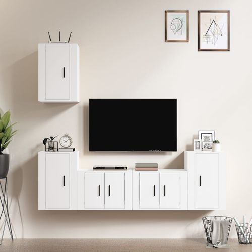 Ensemble de meubles TV 5 pcs Blanc Bois d'ingénierie - Photo n°2; ?>