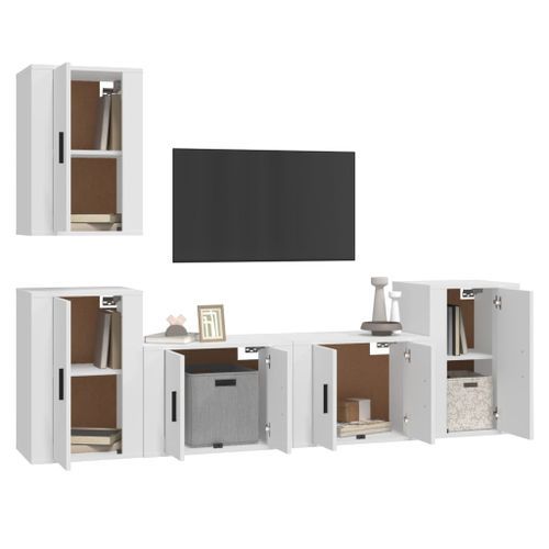 Ensemble de meubles TV 5 pcs Blanc Bois d'ingénierie - Photo n°3; ?>