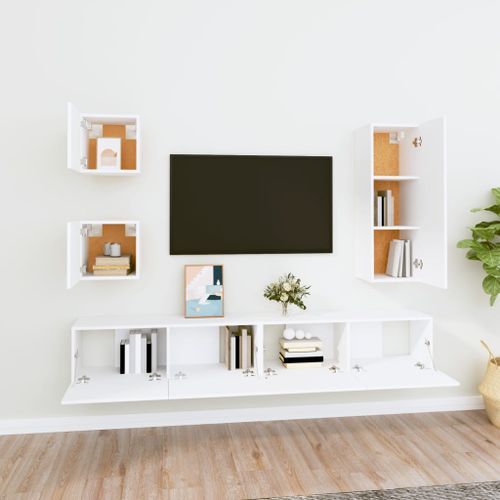 Ensemble de meubles TV 5 pcs Blanc Bois d'ingénierie - Photo n°3; ?>