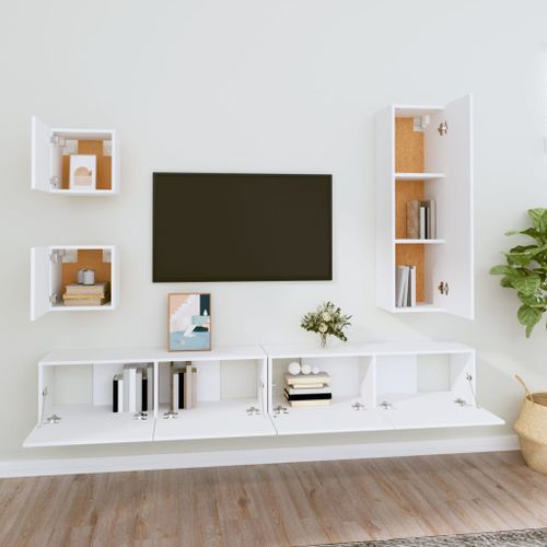 Ensemble de meubles TV 5 pcs Blanc Bois d'ingénierie - Photo n°3; ?>