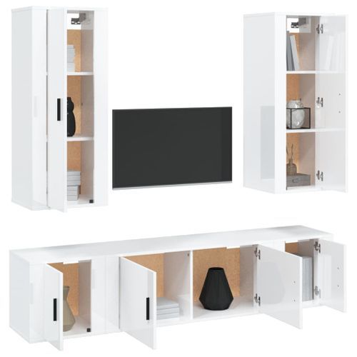 Ensemble de meubles TV 5 pcs Blanc brillant Bois d'ingénierie - Photo n°3; ?>